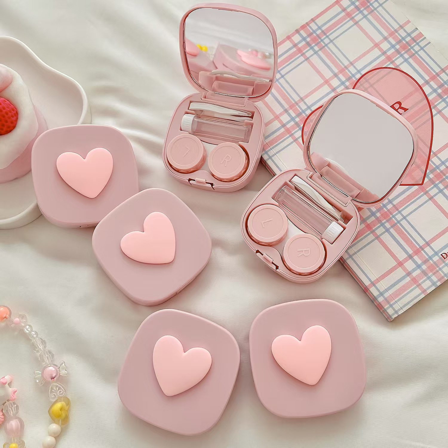 Lens Case Pouch - Heart Contact Lens Case with Mirror
